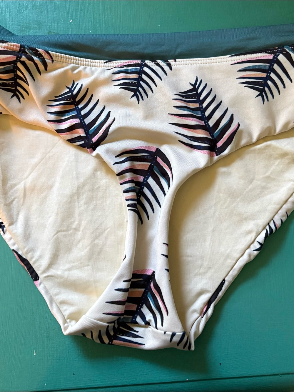 Patagonia Cream Bikini Bottoms with Navy & Blush Leaf Print